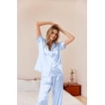 thumbnail image 3 of Ekouaer Womens Silky Satin Pajamas Set Short Sleeve Button Down Sleepwear 2 Piece Lounge Set Pj Set, 3 of 5