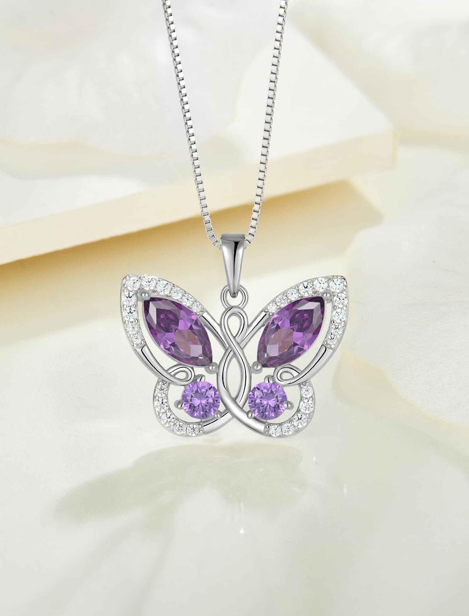 Starchenie Butterfly Pendant Necklace Women 925 Sterling Silver Birthstone February Amethyst Butterfly Jewelry Gifts