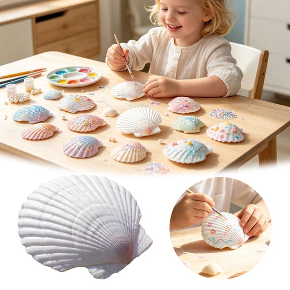 Large Scallop Shells for Crafts 4''-5'' White Sea Shells Bulk for Crafts Painting, Beach Theme Decor Wedding, Natural Scallop Seashells Decor Baking