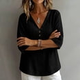 thumbnail image 4 of LEKWK Linen Tops for Women 3/4 Sleeve V Neck Casual Shirts Lightweight Loose Fit Solid Comfy T-Shirt Summer Travel Vacation Outfits, 4 of 7