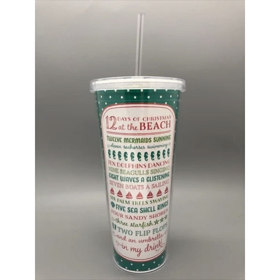 Holiday Double Wall Acrylic Tumbler Cup Straw "12 Days Of Christmas At The Beach