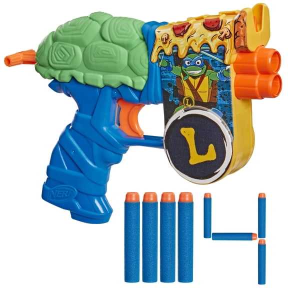 Nerf Leonardo Blaster with Teenage Mutant Ninja Turtles Theme, 4 Elite Darts, for Kids Indoor and Outdoor Play