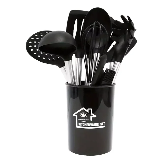 Set Utensilios De Silicón Y Acero Inoxidable KITCHENES 15 Piezas Negro
