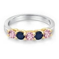 thumbnail image 3 of Gem Stone King 10K Two Tone Gold Pink Lab Grown Diamond and Blue Sapphire Wedding-Bands Ring for Women | 0.98 Cttw | Round 3.5MM | Gemstone April Birthstone | Size 7, 3 of 6