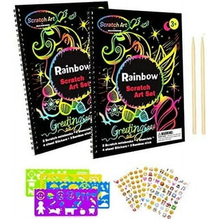 Lnkoo Scratch Paper Art Set, 50 Piece Rainbow Magic Scratch Paper for Kids Black Scratch It Off Art Crafts Notes Boards Sheet with 5 Wooden Stylus for
