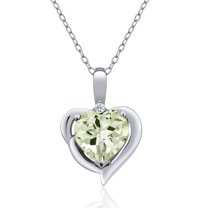 Gem Stone King 925 Sterling Silver Green Prasiolite and White Topaz Heart Shape Pendant Necklace for Women (1.77 Cttw, Heart 8MM, Gemstone Birthstone, with 18 inch Chain)