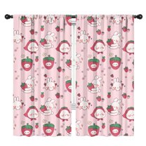 Blackout Kids Curtains,Red Strawberry Plants Fruit Rabbit Pink Pattern Childrens Insulated Curtains Set Of 2,Bedroom Essentials,Toddler Room Decor 42"x84"