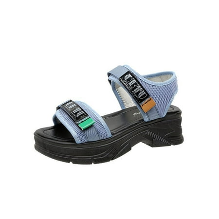 

Ymiytan Ladies Platform Sandals Ankle Strap Sandal Beach Shoes Work Lightweight Comfort Summer Blue 5.5
