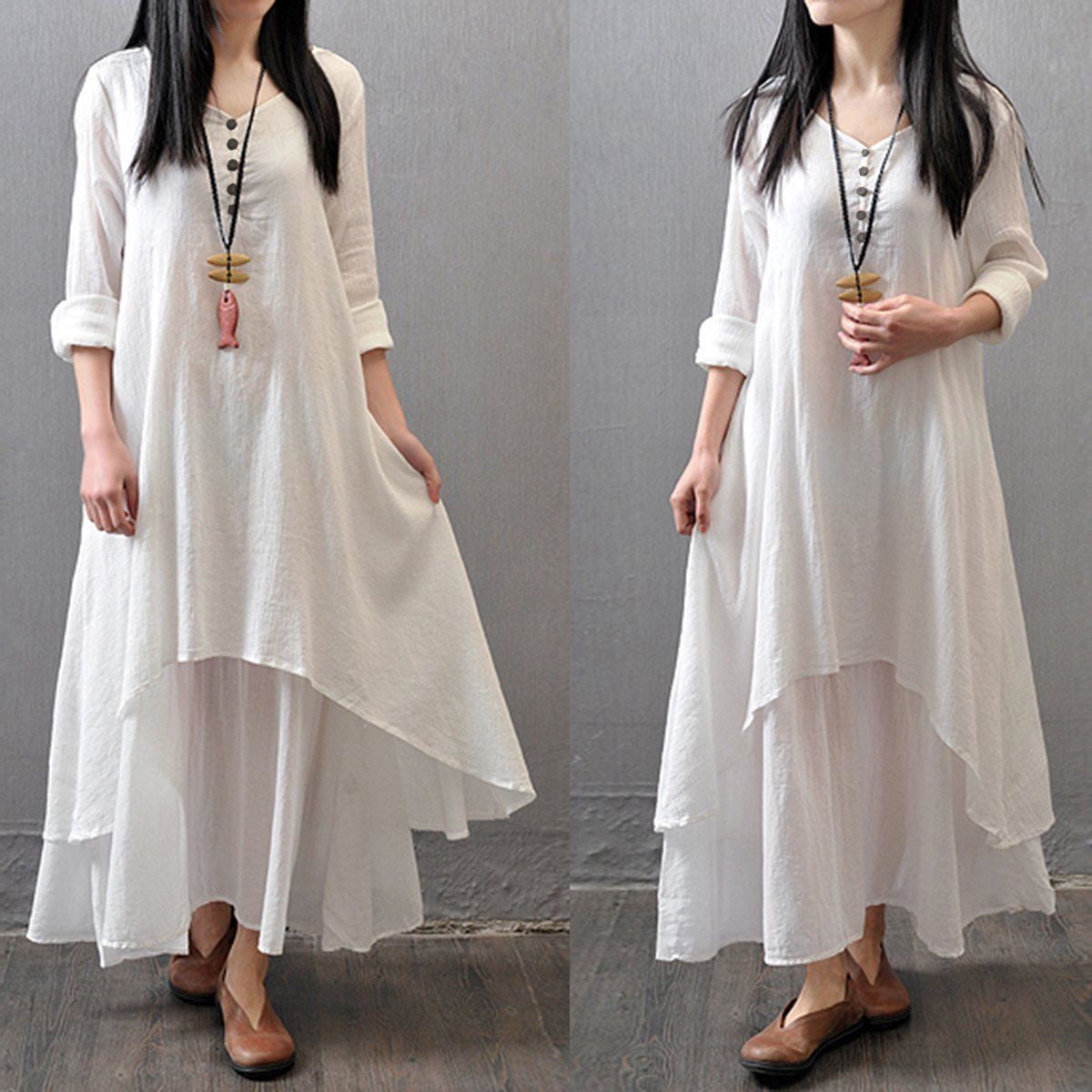 linen long sleeve maxi dress