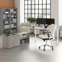 Hustle 60W Computer Desk with Storage Cabinet in Platinum Gray - Engineered Wood