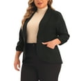 thumbnail image 4 of Agnes Orinda Plus Size Blazer for Women 3/4 Ruched Sleeve Open Front Lightweight Work Office Suit Jacket 1X Black, 4 of 6