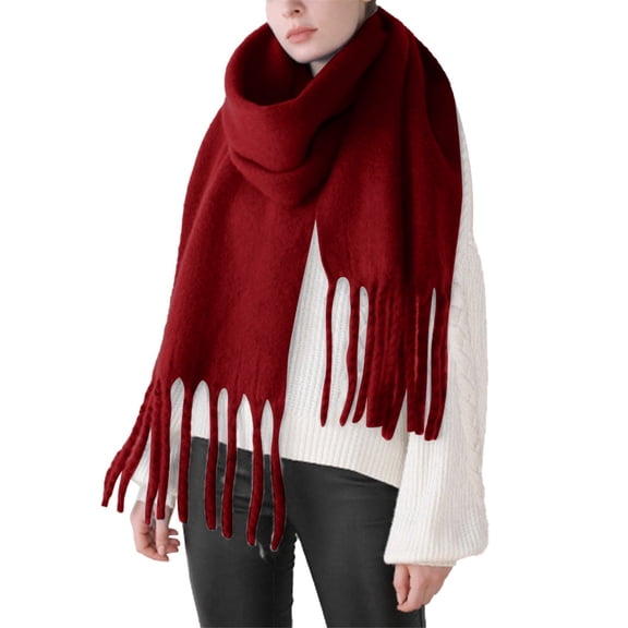 BWASD Winter Knit Scarf for Women Men Thicken Soft Warm Scarves Solid Color Cold Weathe Windproof Cable Oversized Long Shawl Wraps Couples Red
