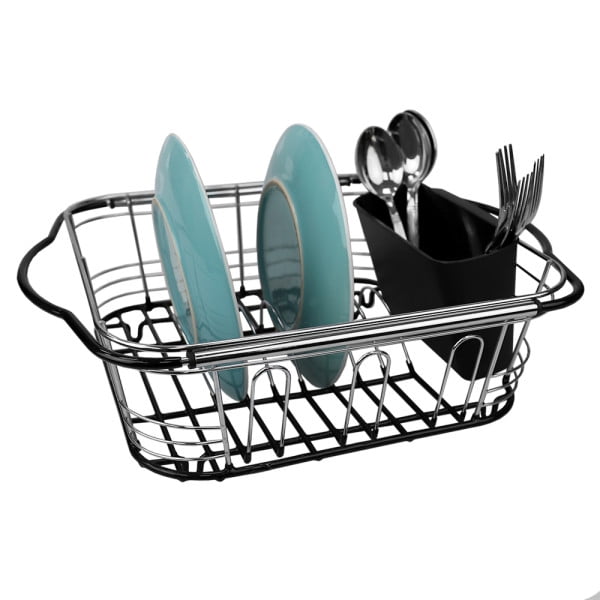Expandable Over the Sink Steel Wire Dish Rack with Coated Handles