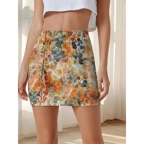 Multicolor Floral Print Bodycon Mini Skirt Casual Fit Spring Fall