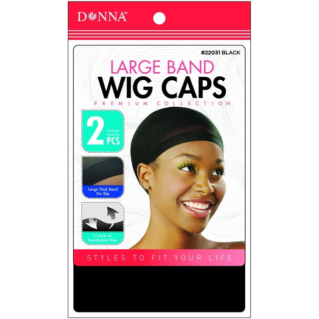 DONNA Stocking Gorros para Peluca de Banda Grande 2 Piezas Gorros para Peluca de Cabeza de Peluca Negra para Mujer Gorro para el Cabello para Dormir Red para el Cabello Negro
