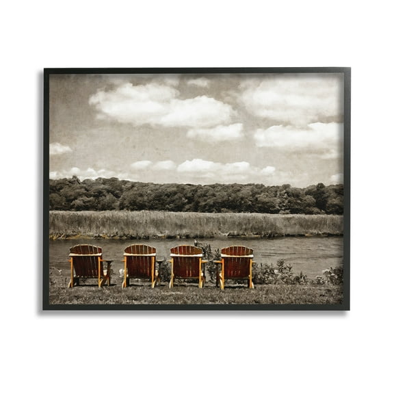 Stupell Industries Adirondacks Lake View Landscape Painting Black Framed Art Print Wall Art, 14 x 11