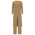 thumbnail image 2 of WCMZJ Women's Two Piece Outfits Front Split Oversized Tunic Tops and Long Pants Plus Size Business Casual Suits Sets Khaki XL, 2 of 5