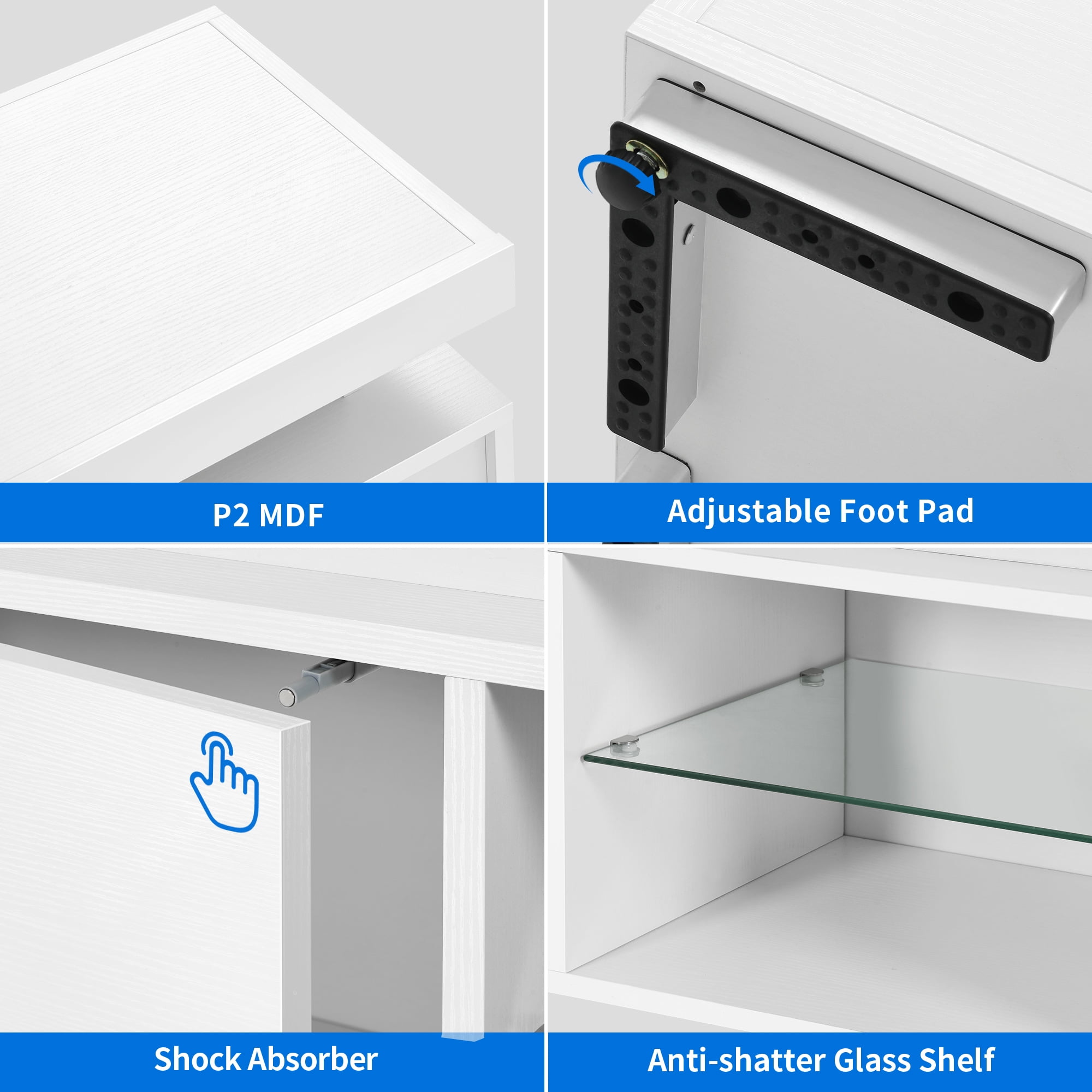 Dextrus LED TV Stand Entertainment Center with Power Outlets for 55/60/65 inch TVs, White