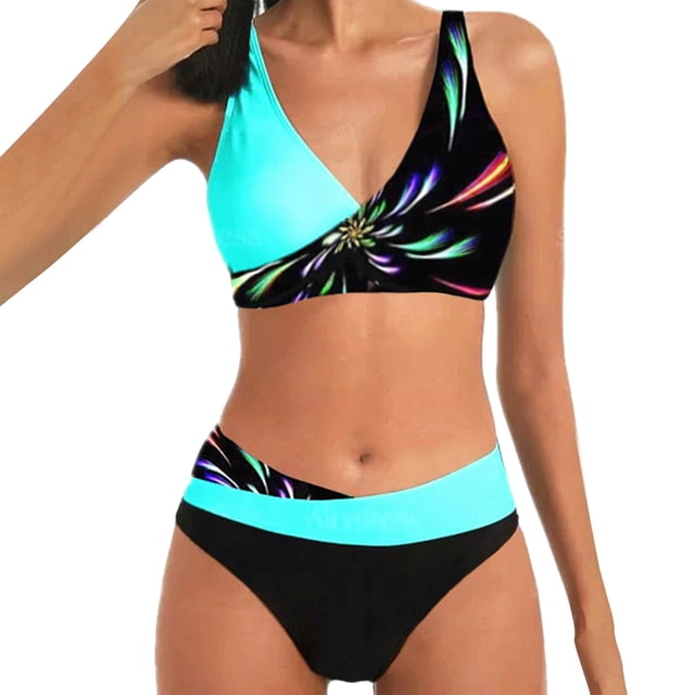 Aayomet Womens Swimsuits High Waisted Tankini Triangle Panties Two Pieces Tankini Set Swimsuit (Blue, XXXL)