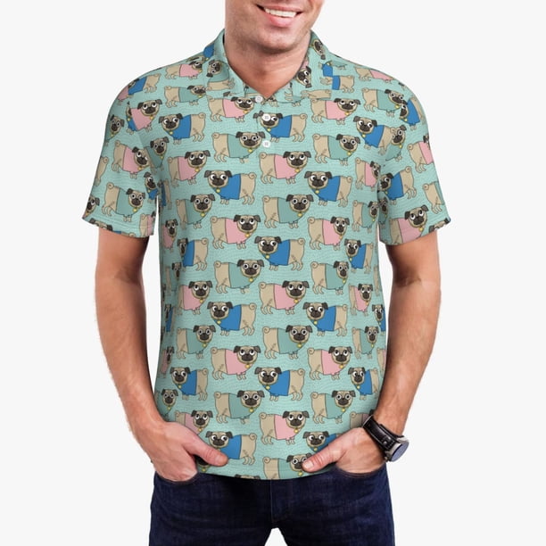 Balery Colorful Pugs Camisa Polo de Hombre con Estampado, de Manga Corta y Tejido Medio, Camisa Tipo Golf Polo-3X-Large