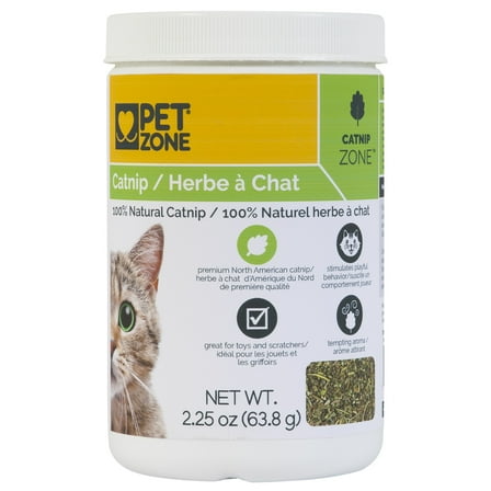 Pet Zone 100% Natural Premium North American Catnip Jar, Stimulates Playful Behaviour for Cats, 2.25 Oz (63.8 g)