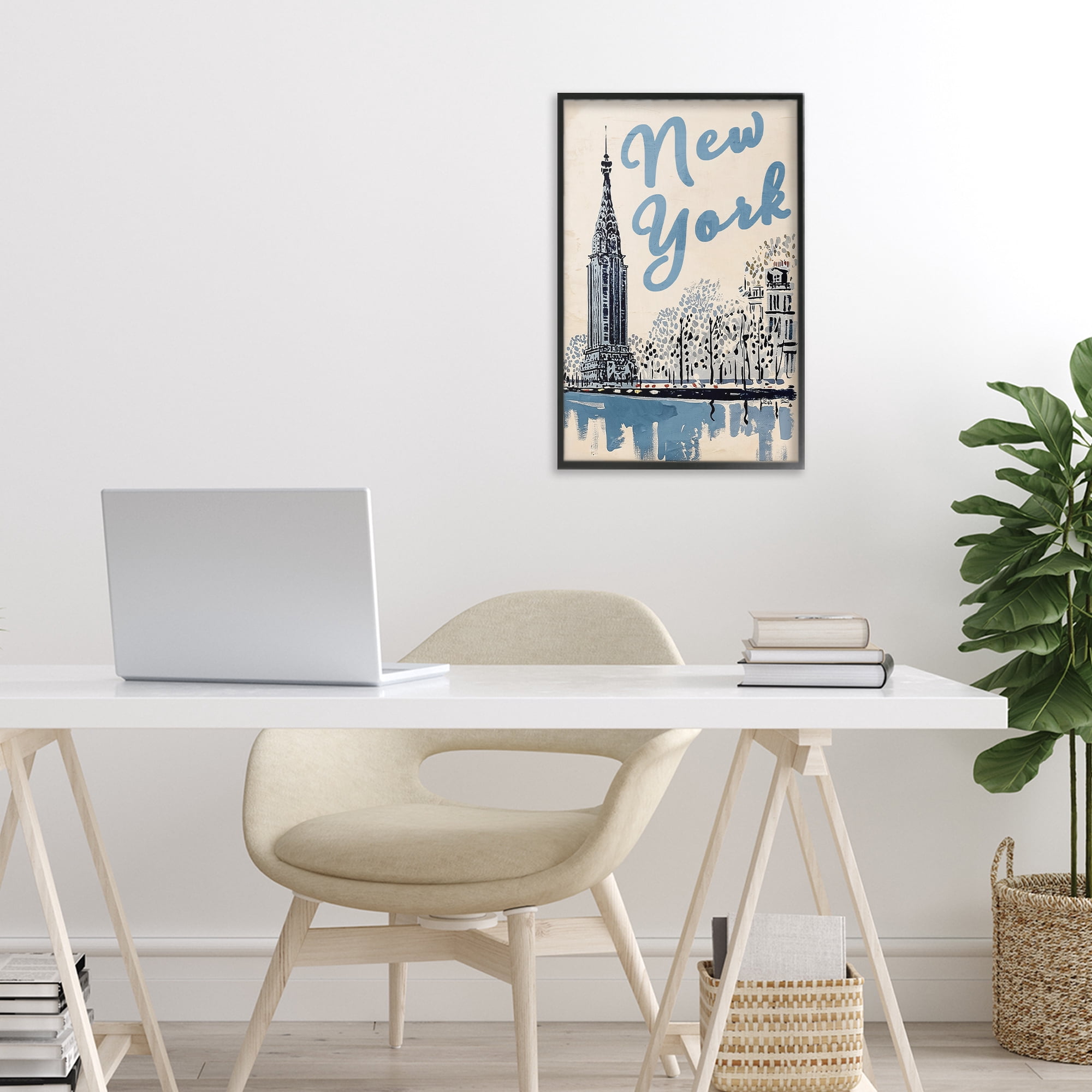 Stupell Industries Blue & Beige New York Travel Black Framed Giclee Art, design by Annabelle Hall
