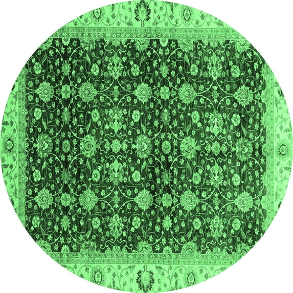 Ahgly Company Indoor Round Abstract Emerald Green Modern Area Rugs, 4' Round