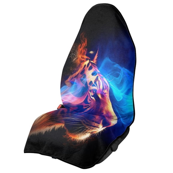 POLERO Front Seat Cover Machine Washable Plush Microfiber, Compatible with Van Truck Seat, for Cars Trucks SUVs, Neon Flame Tiger