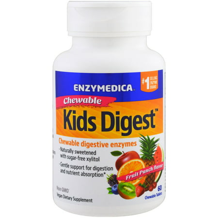 Enzymedica  Kids Digest  Chewable Digestive Enzymes  Fruit Punch  60 Chewable