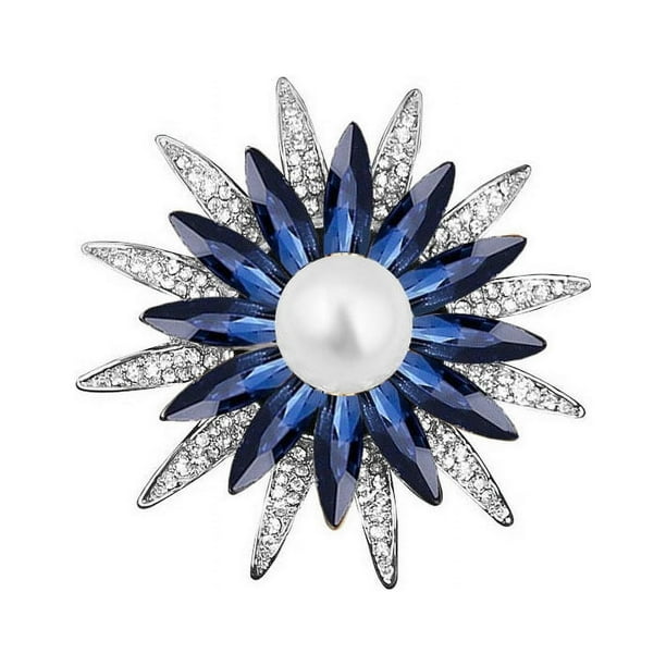Broche de flor de geometría de cristal con accesorios de joyería de ramo de perlas de imitación para mujer