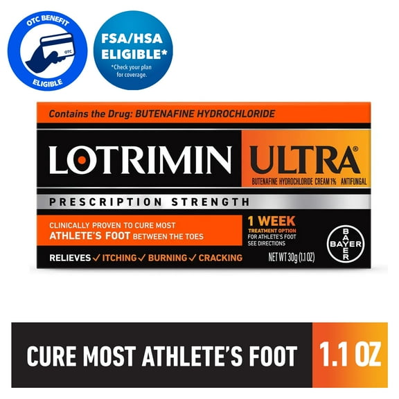 Lotrimin Ultra 1 Week Athlete's Foot Cream, Antifungal Cream, 30G Tube