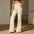 thumbnail image 3 of Work Pants for Women High Waist Wide Leg Stretchy Dress Pants Palazzo Business Casual Outfits Office Slacks with Pockets Button Stretchy(WH2,XXL), 3 of 5