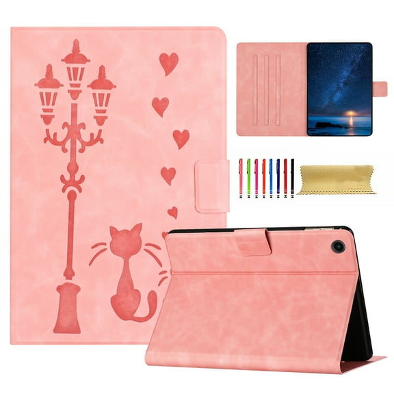for Samsung Galaxy Tab A9  11.0" 2023 SM-X210 / SM-X215 / SM-X216 Folio Flip Case, Embossed PU Leather Case with Smart Auto Wake / Sleep & Adjustable Stand (3 Anti-Slip Strips) with Card Slots, Pink