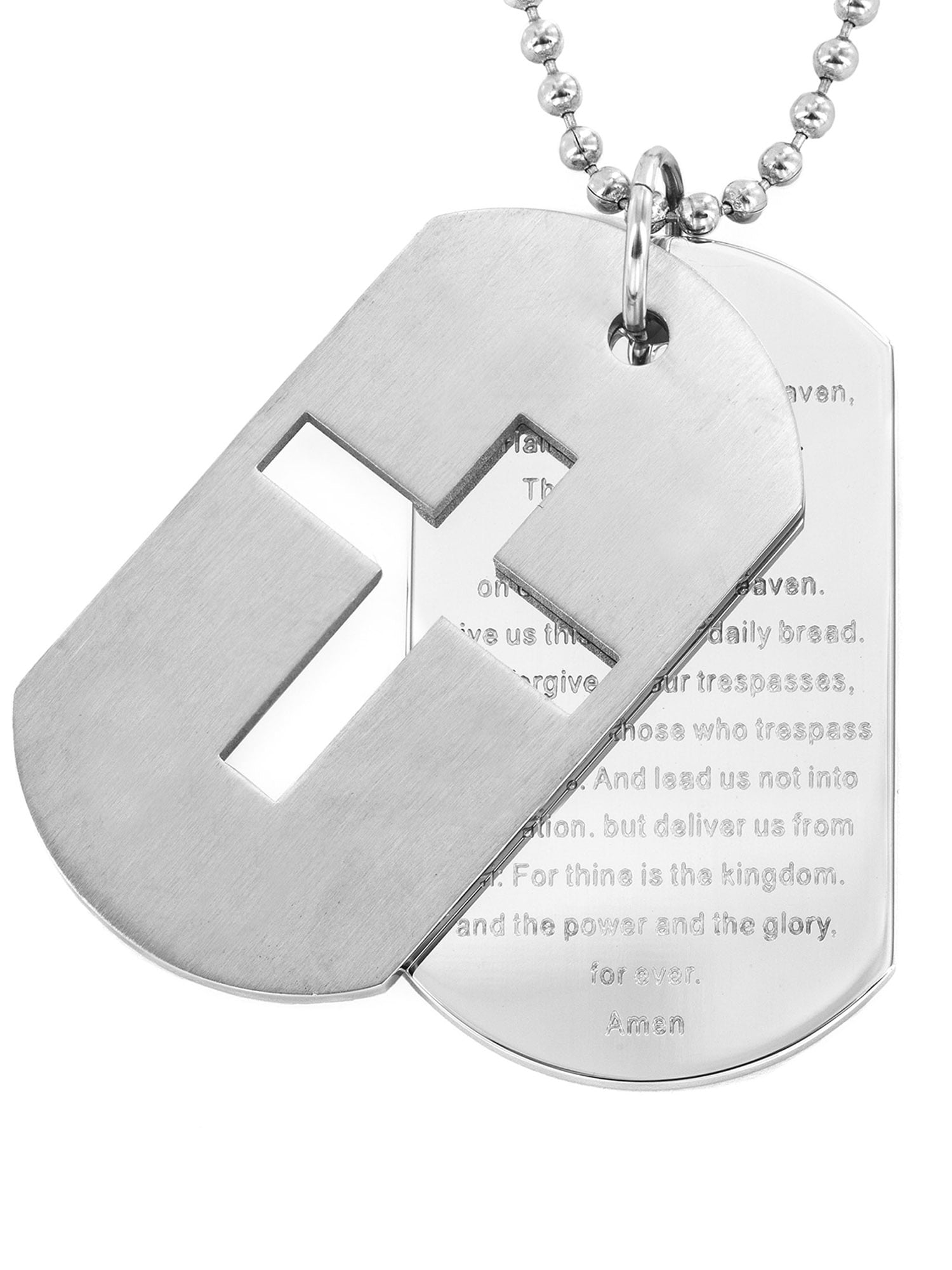 Mens 2pcs Bible Cross & Dog Tag Stainless Steel Pendant Necklace Chain Jewelry 