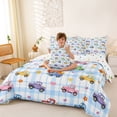thumbnail image 3 of Castle Fairy Watercolor Truck Twin Bedding Sets 7-Piece for Girls, Plaid Check Art Bedding Comforter Set for Bedroom, Blue Green Yellow, 3 of 7
