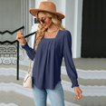 thumbnail image 4 of SWSMCLT Women's Soft Long Sleeve Blouse Summer Fall Top Tunics Casual Loose T Shirt Lightweight Square Neck Bishop Sleeve Navy X-Large, 4 of 5