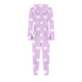 thumbnail image 4 of SERTG Kids Heart Print Hooded with Cute Bear Ears Double-Sided Fleece Fall Winter Zipper Front One-Piece Outfit Jumpsuit(Purple#2,14-15 Years), 4 of 5