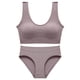 thumbnail image 1 of Conjunto de lencería sin costuras para mujer de 2 piezas con cuello en V y cuello halter: sujetador de cintura alta y tanga, nailon/spandex, color liso, sexy para la playa/ropa de dormir, 1 of 5