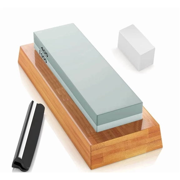 Premium Whetstone Sharpening Stone 2 Side Grit 400/1000-Whetstone Knife Sharpener with Flattening Stone & NonSlip Rubber Base