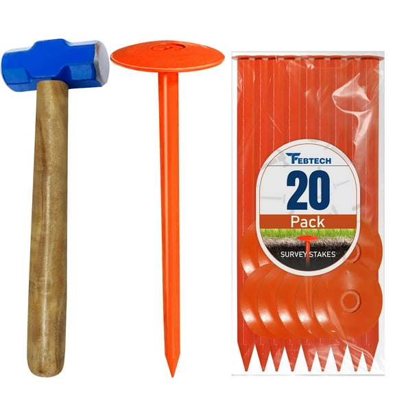 Septic Tank Marker - 2.7" x 10" - Suitable Property line Markers for Protecting Your Septic Tank and Property Boundary with Solid and Sturdy Survey Stakes - Pack of 20 Pcs 1 Hammer