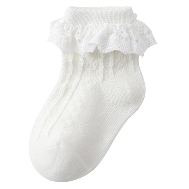 Zanarzt Toddler Ruffle Socks Baby Socks Spring and Fall Cotton Baby Socks Lace Stretch Boneless Girls Lace Lace Mid Calf Socks Children's Socks White,1-3 Years
