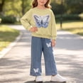 thumbnail image 3 of VIPOIN Girls 2 Piece Outfit Set, Butterfly Patch Crewneck Sweatshirt & Wide Leg Jeans, Cute Clothing Set, 3 of 7