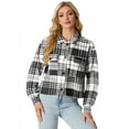 thumbnail image 4 of JWD Women's Cropping Jacket Casual Button Shacket Plaid Long Sleeve Blouses Top with Pocket White BlaPJk Pane XL, 4 of 5