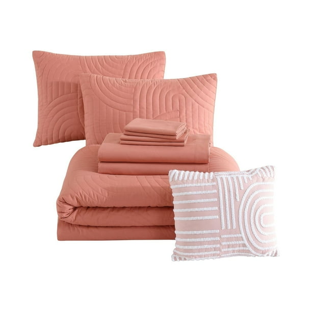 Mainstays Coral 10 Piece Bed in a Bag Comforter Set, Queen