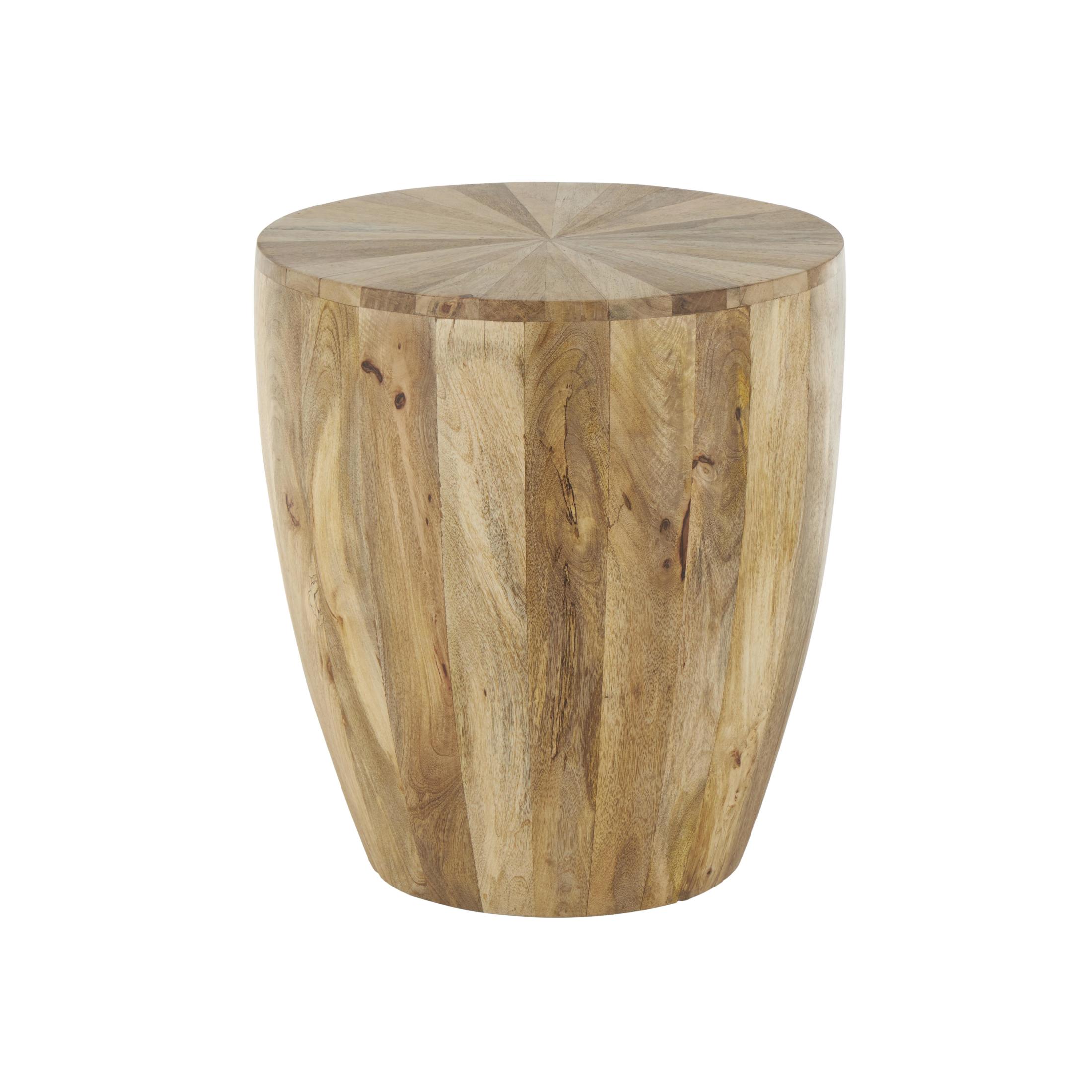 DecMode 18" x 20" Brown Mango Wood Handmade Drum Accent Table, 1-Piece