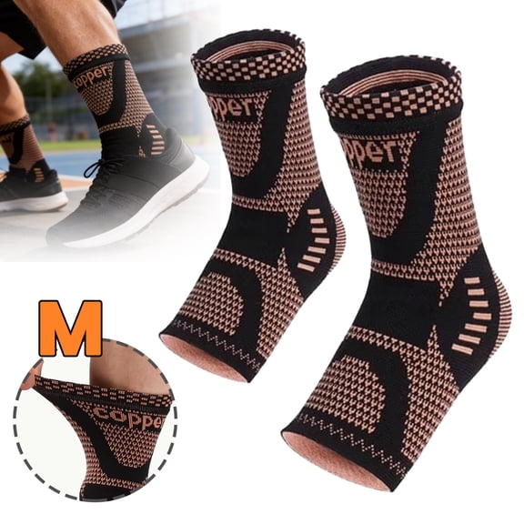 Emlimny Ankle Support Sleeve,Copper Ankle Brace, Copper Infused Ankle Support Compression Sleeve for Men & Women, for Foot Pain Relief,Sprained Ankle , Medium