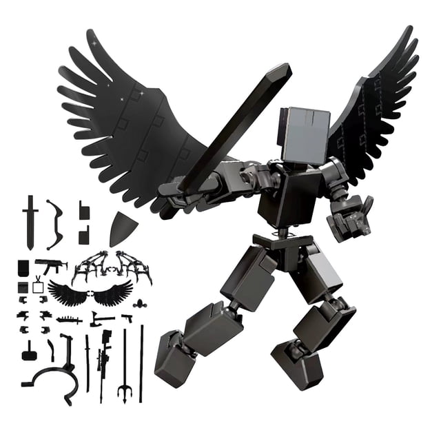 Multi-Jointed Movable Stick Bots Articulated Robot Dummy, Titan 13 Action Figure,Stikbot Toys with Weapon Accessories, T13 Action Figure Robot, The Ideal Gift for Holidays (Black)