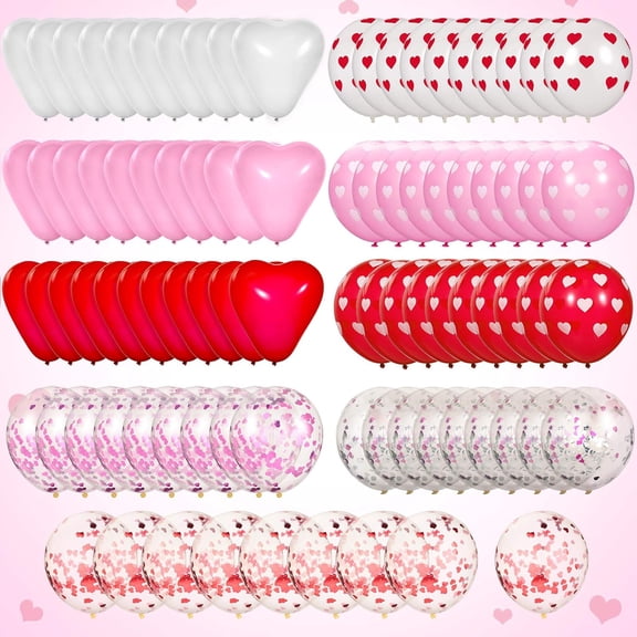 Valentine's Day Balloons Kit Heart Shaped Pink Red Heart Print Latex Confetti Balloons for Party Decorations