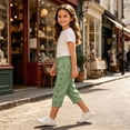 thumbnail image 7 of Twczz Girls Cotton Linen Capris with Pockets- Quick Dry Casual Elastic Waist Straight Leg Kids Beach Pants Green Size 11-12 Years, 7 of 7