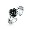 Black Rose Flower Shape Midi Split Band Toe Ring 925 Silver Sterling